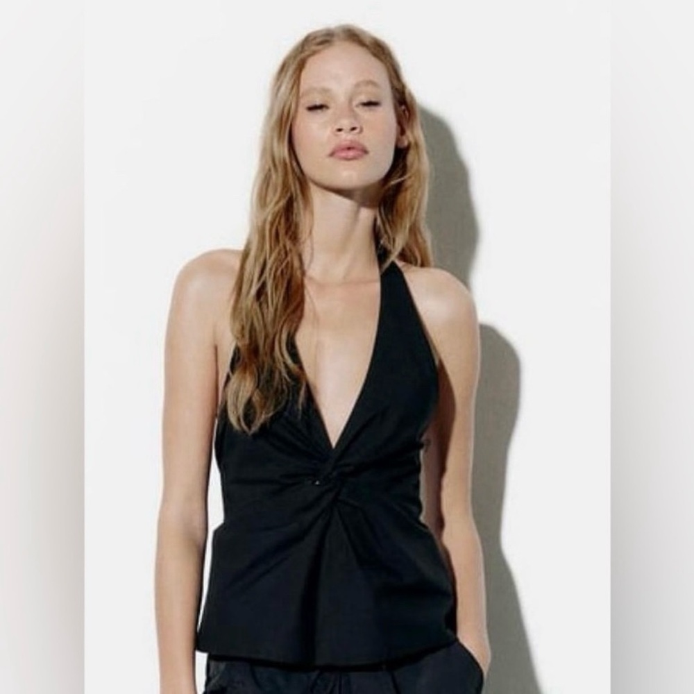 Zara Black Halter Top with Twist front
